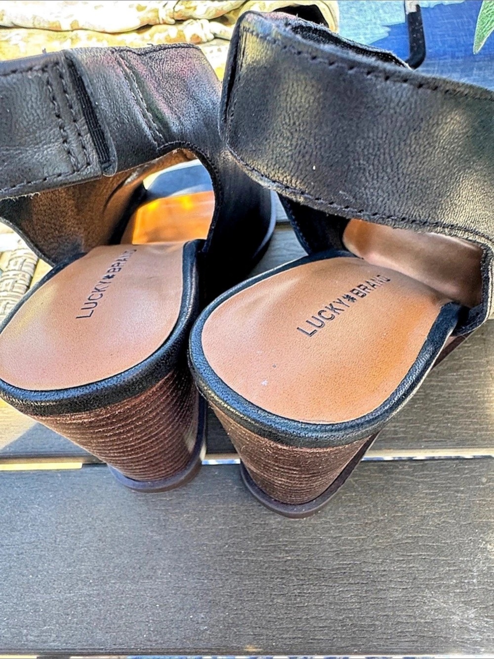 Lucky Brand Lordyn Wedge Sandal Black & Brown US 8M